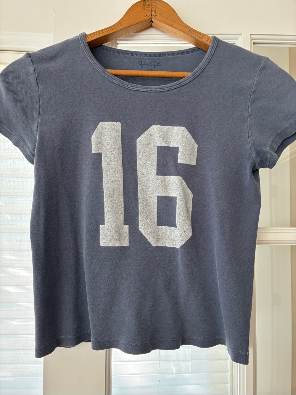 Brandy Melville blue Tee with Large White '16' Graphic
